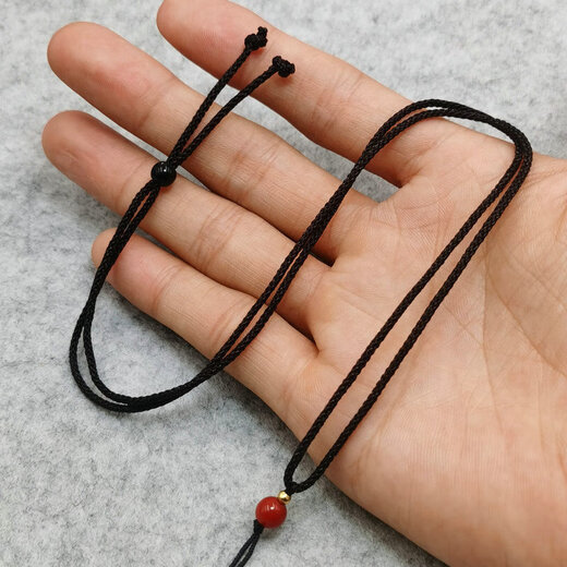 Thin rope pendant lanyard jade rope hand-woven jade necklace rope hanging neck pendant rope adjustable jewelry lanyard silver gray + top beads