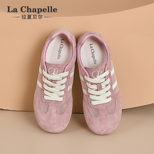 拉夏贝尔女鞋25年新女鞋网面透气板鞋休闲百搭女板鞋德训鞋不臭脚轻便女鞋 粉色 XXE6628-2 37