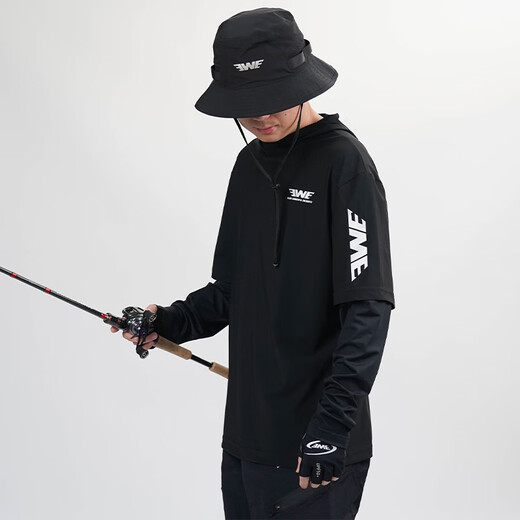 EWE25 Fake Two-Piece Sun Protection Clothes Samurai Sleeve Sun Protection Clothes Breathable Ice Sensitive Clothes Anti-UV Fishing Clothes Black S