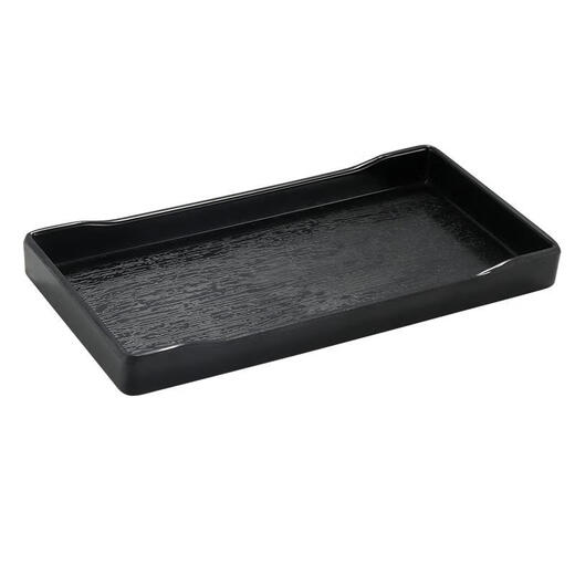 Shantou Lincun brings a comfortable dining experience. Melamine long plate, narrow and long tray, plastic sushi shallow plate, flat plate A8--695-16 black matte