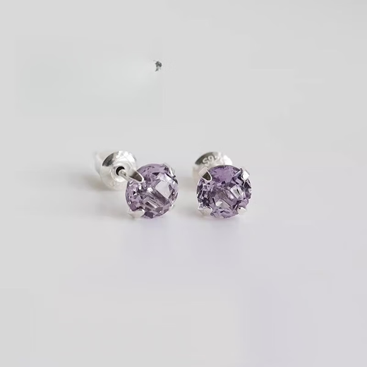 Weici natural tanzanite earrings for women, amethyst gemstones plated with 18K gold, high-end niche s925 sterling silver earrings (silver) amethyst 5mm earrings - round