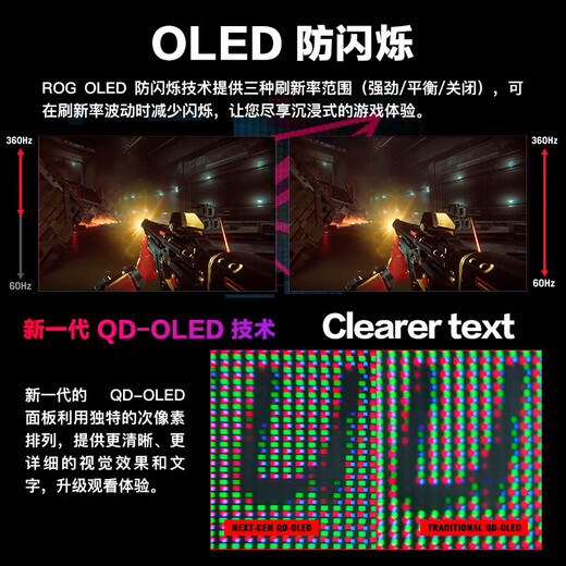 ASUS ROG 27-Zoll-Gaming-Monitor, OLED-Display, 2K natives 500-Hz-High-Brush-Game-Display, echtes 10-Bit HDR400 XG27ACDNG, 360 Hz, echtes 10-Bit