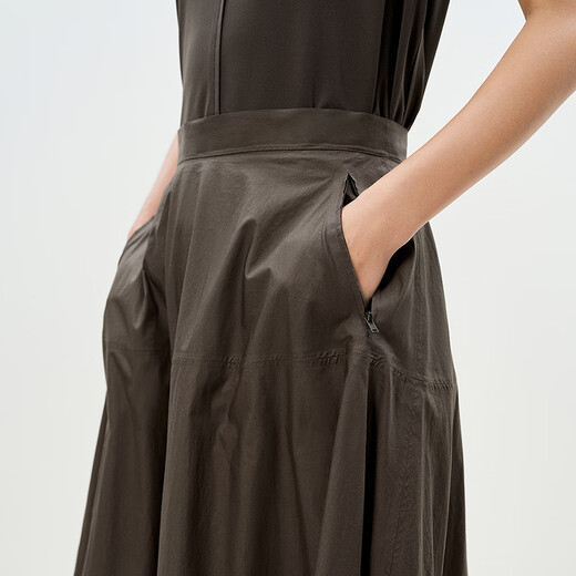 LESS【精工系列】春夏全棉半身裙高腰宽松长款气质伞裙2P5D11980 206深褐 XS