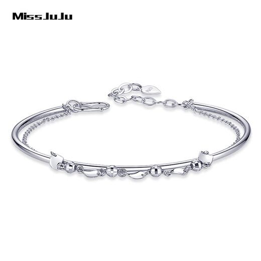 Miss JuJu pt950 platinum double-layer bracelet for women, fashionable platinum transfer bead bracelet, opening, weight 4.0-4.2g