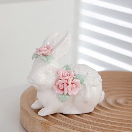 Ceramic decoration rabbit small ornaments home cute creative living room showcase office desk tea pet zodiac crafts pinch flower bunny blue