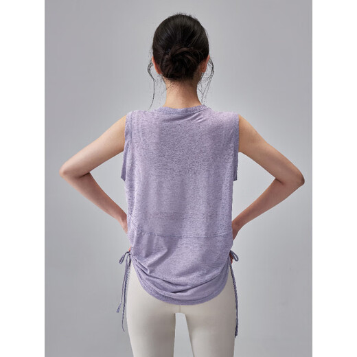 KEJIMITAO European and American ins thin yoga clothing blouse loose sleeveless Pilates training top summer quick-drying sports vest purple gray M