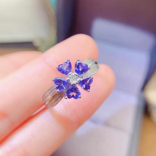 Wei Ci heart-shaped natural tanzanite ring for women live mouth 925 silver group inlaid with blue gems thick ring arm fashion special gift
