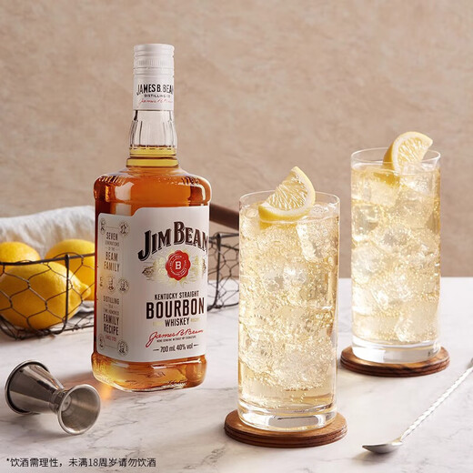 金宾（Jim Beam）Jim Beam 金宾占边波本波旁威士忌 进口洋酒柠檬沙瓦嗨棒可乐桶 金宾白占边白 700mL 1瓶