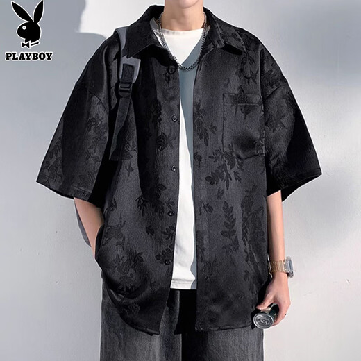 Playboy (PLAYBOY) short-sleeved shirt men's ice silk casual shirt men's summer high-end jacket men's trendy tops