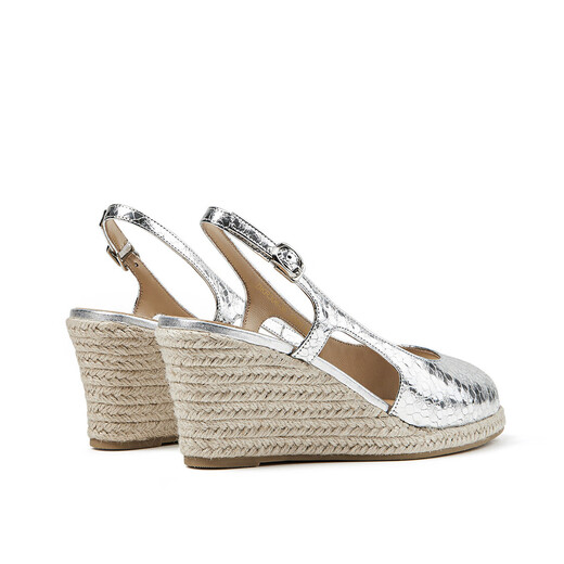 FED【金属牛皮】女鞋春夏真皮通勤配裙麻绳坡跟后空鱼嘴女单鞋凉鞋女 金色 36