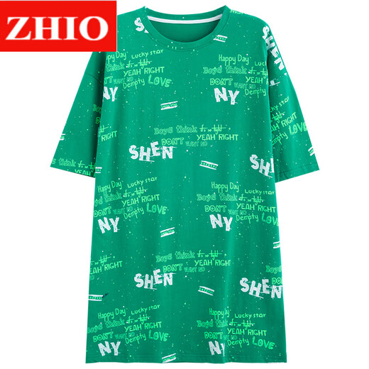 ZHIO pure cotton pear-shaped body dress women's summer 2025 new Korean style loose maternity short-sleeved T-shirt mid-length skirt 6187 black M