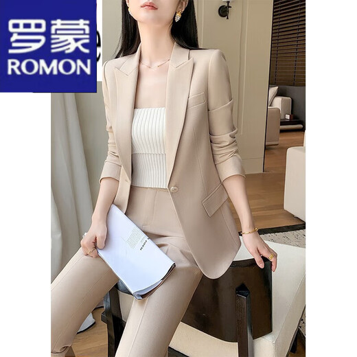 ROMON suit suit women's 2023 autumn and winter new professional wear commuting fashion temperament slim suit jacket two-piece set rose red suit M