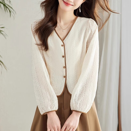 S.Sofea Koreaner Französisch-Shirt 2025 Loose und modisch langärmeliges Hemd 1049# Khaki M Empfohlen 95-110jin [Jin ist gleich 0,5 kg]