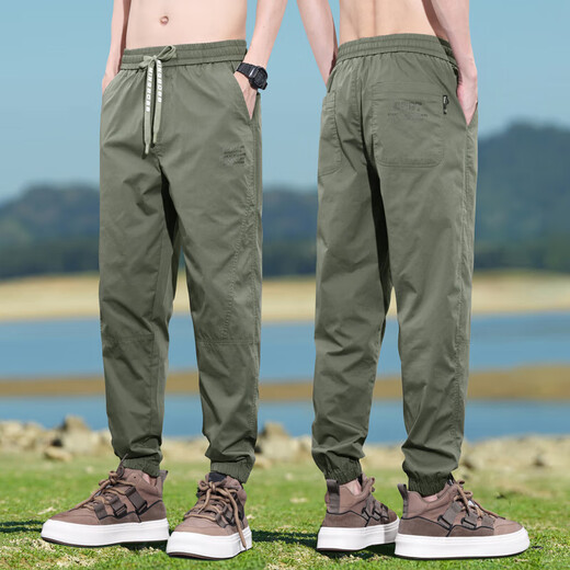 Pantalones de seda de hielo de verano para pantalones deportivos de secado rápido de los hombres de la marca de moda de la marca suelta de los pies de la ropa de trabajo pantalones casuales de nueve puntos para hombres khaki sanyou-x05 xl