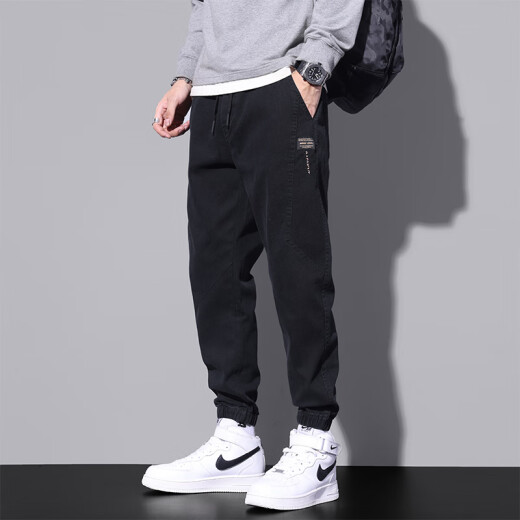 Jüdische Casualhose Herren Sommer Neue trendige Marke Lose Neun-Punkte-Bindungshosen Sporthosen Arbeit Hosen Männer 9859 Militärgrün + 9859 Schwarz 2xl