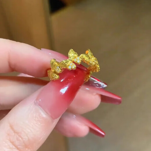 Sea Rover gold dot diamond butterfly ring women's new pure gold 999 niche design ring Valentine's Day gift for girlfriend Gold small crooked butterfly ring 10-11# gold weight about 1.95g