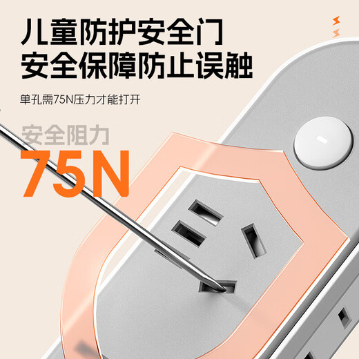 JD Logistics New National Standard Power Strip Multifunctional USB Socket One-Turn Multi-hole Home Office Power Strip Student Dormitory Desktop Power Converter Power Converter Strip Slope Socket (4 Slots + USB + Type-c) 4.8 Meters