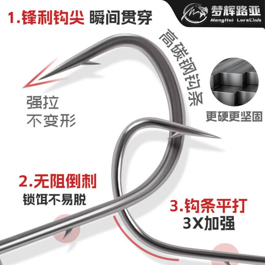 Menghuigen fishing hook die-cast 3X reinforced double back thorn anti-shedding lead head hook for fishing green slightly tilted sea bass, strengthened 5g/No. 2 hook (10 pieces/bag)