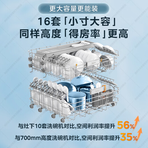Midea Universal T7 built-in dishwasher, 16 sets of 700mm high universal spray arms under the stove, variable frequency four-star disinfection 105, hot air drying 168h storage