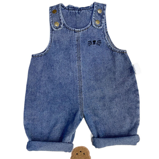 Disney (Disney) children's denim overalls, spring and autumn rabbit ears, stylish and cute casual pants for boys and girls, denim blue rabbit ears overalls 90 cm