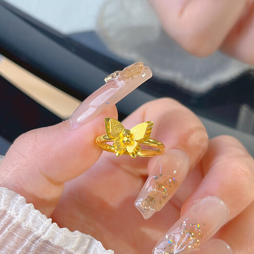 Ally Gold Butterfly Ring Women's New 999 Pure Gold Mirror Flower Butterfly Dream Open Ring as a Gift for Your Girlfriend Gold Butterfly Ring Gold Weight Approximately 2.81g