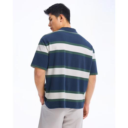 Abercrombie & Fitch Striped POLO Little Elk Pattern Men's 25 Summer American POLO Short Sleeve T-Shirt Navy Blue S (175/92A)
