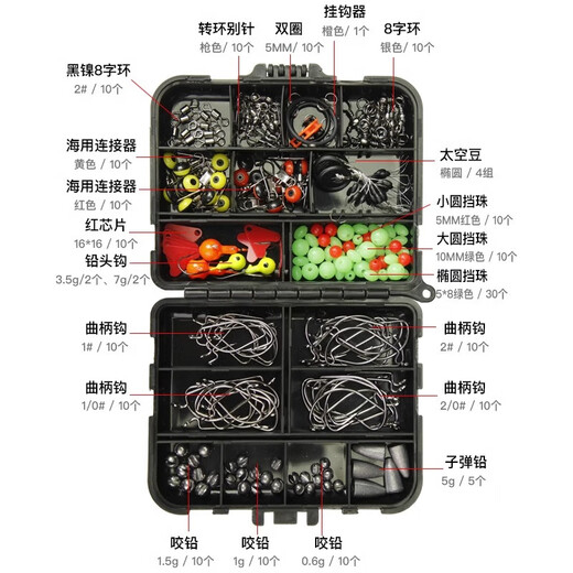 Xionghuo Haiji Fishing Accessories Fishing Gear Box Set Jiji Fishing Box Sea Fishing Small Accessories Luya Accessories Fishhook Texas Fishing Group Ji 205 Pieces