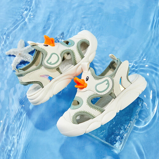 
B.Duck little yellow duck children's shoes children's sandals summer head-packed baby shoes boys and girls sports beach shoes 3927 beige 29