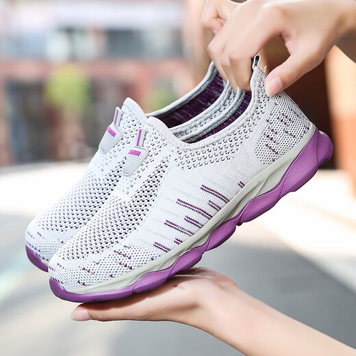 Bulipan wide-toe women's shoes suitable for fat feet, wide summer sports shoes, wide fat feet, large size, one-step mother's shoes, non-slip, gray purple 9928 35