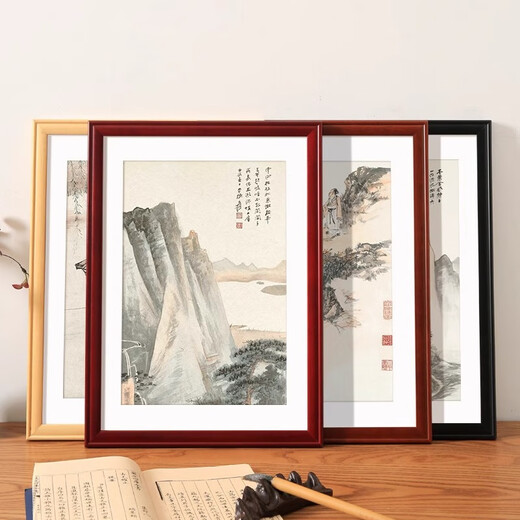 Weijia frame industry calligraphy and painting frame mounting Chinese solid wood large picture frame empty frame wall hanging 4k8 traditional Chinese painting calligraphy paper cutting self-assembled customization classic walnut color supports customization can be placed 50*50cm works-wall hanging
