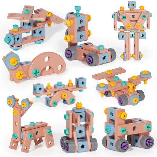 Jiaye Toolbox Juguetes para niños de 3 a 6 años Tornillo de tornillo Conjunto de cuchillo de reparación Desmontaje y ensamble la niña Taladro eléctrico DIY Set 103pcs [rosa] Bolsa