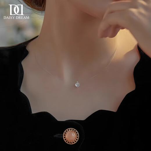 DAISY DREAMS 925 Silver Mermaid Tears Necklace Women's Light Luxury High-grade Flashing Zirconium Pendant Clavicle Chain French Temperament Popular Necklace 925 Silver 8mm Zircon Necklace