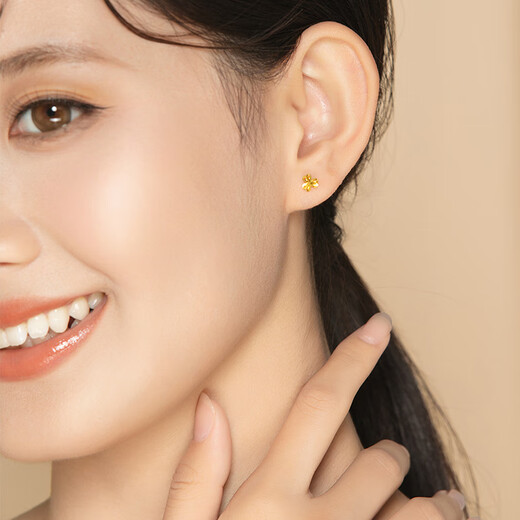 Laomiao gold earrings, pure gold lucky clover earrings, curved hooks for ear care, gift for girlfriend, birthday gift for wife, hardware, pure gold earrings/approx. 0.9g