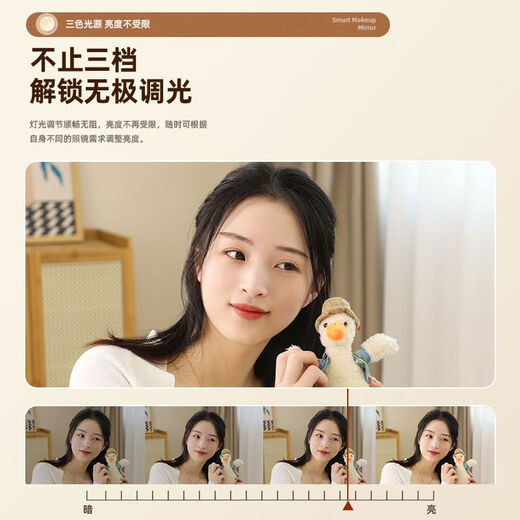 Perfeden Bedroom Mirror HD Smart Makeup Mirror with Light LED Dressing Mirror Desktop Rechargeable Desktop Dressing Table Makeup Mirror Beauty Makeup Mirror/Beauty Mirror Desktop Cylindrical Mirror Fashion White Diameter 50cm (Rechargeable Model)