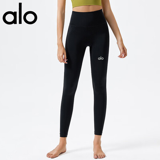 ALO YOGA American Yoga Pants Pilates Quick-drying Same Style Sports Pants Cycling High Waist Stretch Women's Fitness Pants A Regular Style Yoga Pants - Black XL