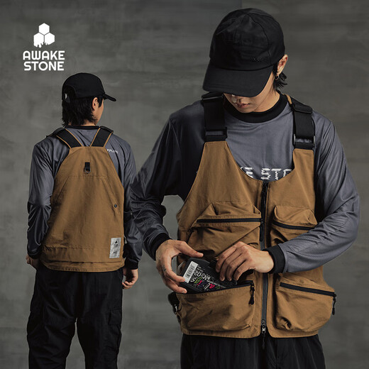 AWAKE STONE Extra Large Pocket Casual Fishing Vest for Men and Women in Four Seasons Outdoor Mountaineering Adjustable Multi-Function Sports Vest Titanium Steel Black