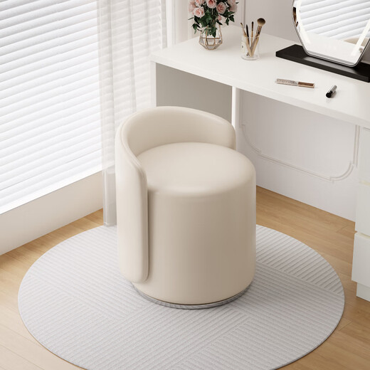 Shuhao makeup stool light luxury high-end home stool back girls bedroom dressing table chair round stool rotating manicure chair fixed style PU leather-off-white
