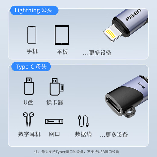 Pinsheng Type-C to Lightning Adapter Converter Cable Android Apple Converter is suitable for iPhone14/13Pro/Max mobile phones/tablets/U disks/headphones