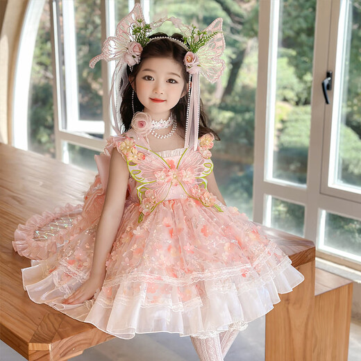 Ant-Patio Girl Prinzessin Lolita Kleid 2025 Neue Sommer Kinderblumenfee Kleid Mädchen Geburtstagskleid Pink (6630 Blumenfee) 140 Empfohlen 7-8 Jahre alt (ca. 135 Höhe)