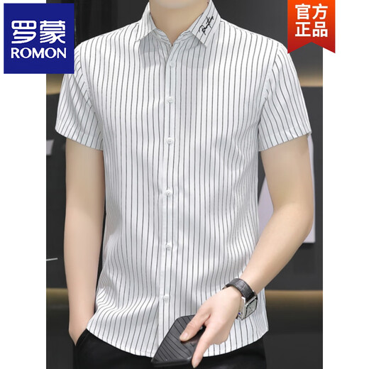 ROMON 2025 men's short-sleeved shirt striped summer versatile Korean style casual youth handsome half-sleeved shirt inner shirt ST838 yellow M 90-105Jin Jin equals 0.5 kg wear