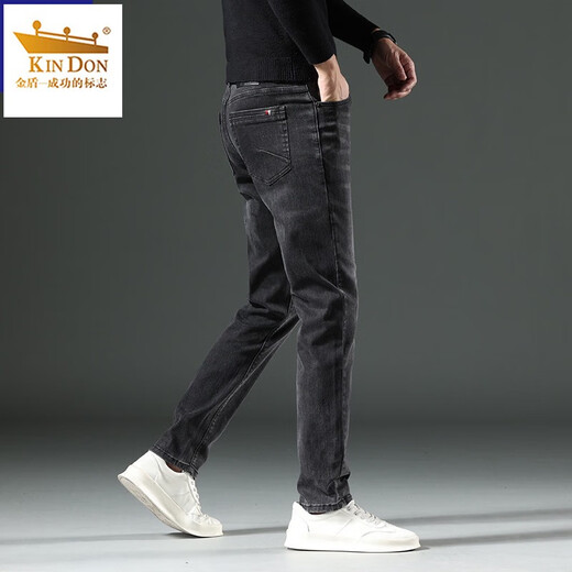 KIN DON KIN DON 2024 New Autumn Jeans Men's Straight Slim Elastic Light Luxury Business Black Casual Long Pants Men 1049 Gray 28