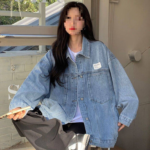 张饭雨牛仔外套女春秋韩版宽松牛仔衣胖mm无帽外套潮流上衣夹克牛仔衣服 9926#黑色 S  建议80--100斤