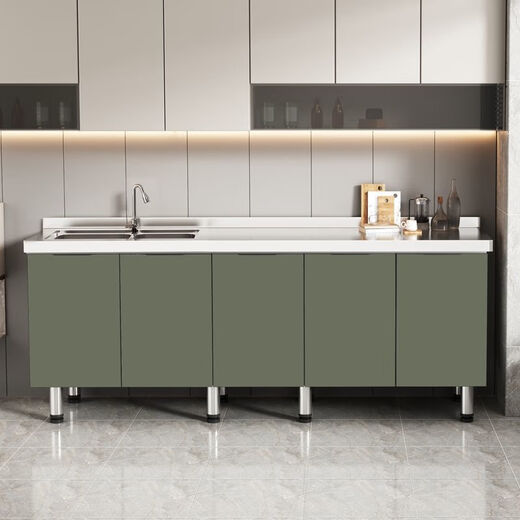 JPHZNB kitchen cabinet stove cabinet integrated kitchen cabinet cupboard household simple assembly rental stainless steel kitchen cabinet PET-single basin solid wood cabinet-170 cm