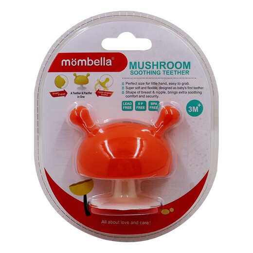 Mombella (mombella) small mushroom teether baby chewing gum baby anti-eating hand artifact to soothe oral appetite period 0-3-6-8 months and above with security code light blue