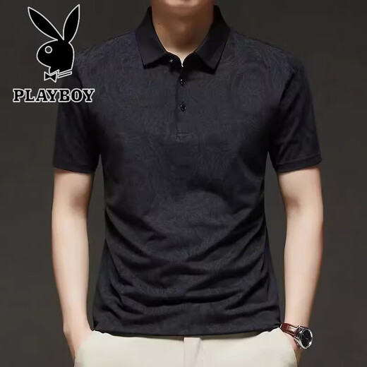 Playboy (PLAYBOY) high-end POLO shirt men's short-sleeved ice silk summer business casual half-sleeved men's lapel breathable top T-shirt navy 806 3XL recommended 160175Jin Jin equals 0.5 kg