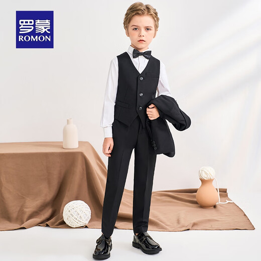 Romon children's suit vest suit boy British style host dress flower girl boy performance suit black 160
