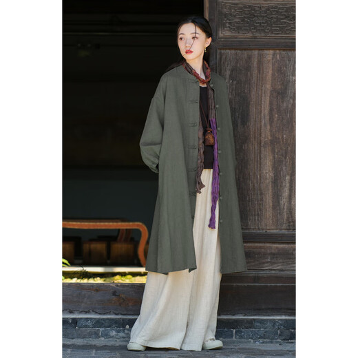 欧瑟芙夏季禅服佛系女棉麻茶服新中式禅意套装装修行颂钵疗愈师衣服茶艺 草绿8266#苎麻上衣+麻色6189#苎 M 均码