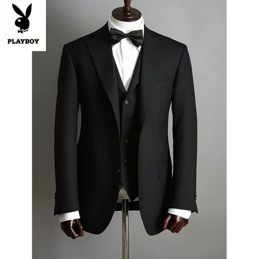 Playboy (PLAYBOY) suit customization, men's wedding work suit customization, high-end wool handmade custom suit suit for casual wedding, black 2XL imported all-wool fabric imported all-wool