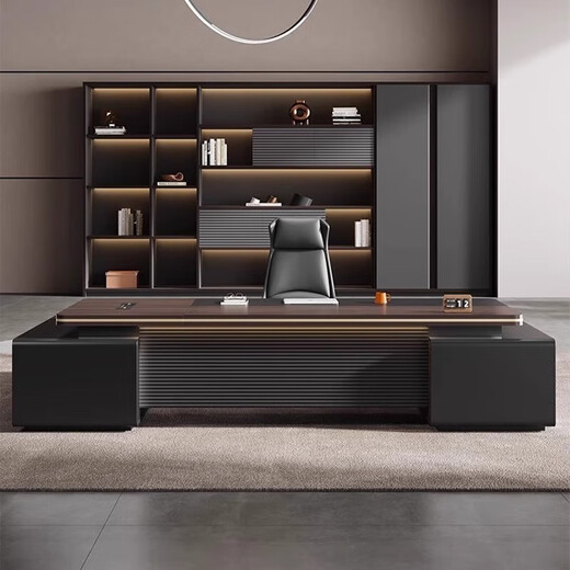 Light luxury boss desk office desk and chair combination simple modern president desk leadership office furniture manager executive desk 2.0m boss table + boss chair + 2.0m bookcase