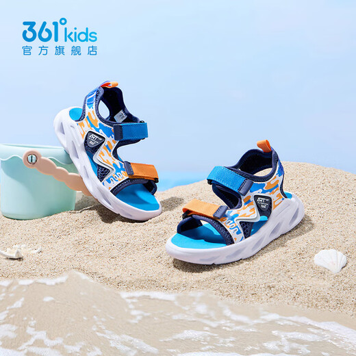 361 Children's Shoes Boys Beach Open Toe Sandals Summer New Children's Shoes Light Blue/Earth Blue/Glory Orange 28